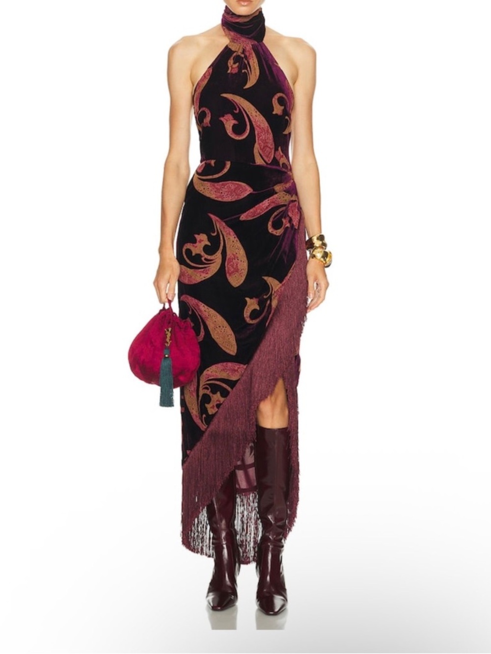 Retrofête Iridessa Velvet Fringe Hem Dress size M_NWT - Picture 3 of 11
